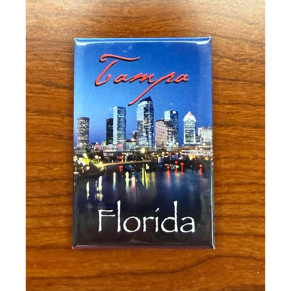 Tampa Florida Souvenir Refrigerator Magnet Night Cityscape Skyline Decor